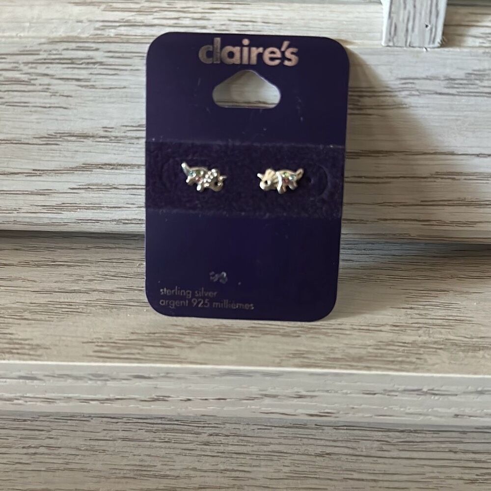 Claire’s Girls Sterling Silver dinasour earrings NWT